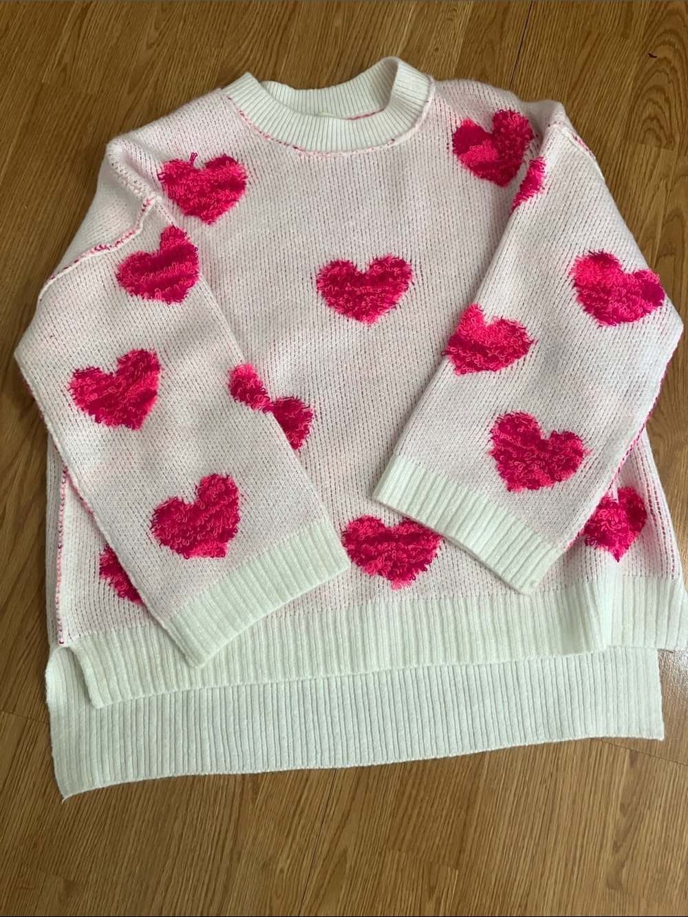 Peach Love California Women’s Sz S Knit Pullover Crew Neck Sweater w/Pink Hearts